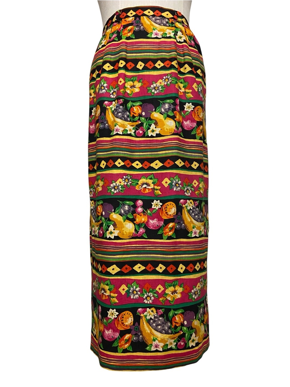 Sharon Young Vintage Floral Fruit Print Midi Pencil Skirt Sz 4